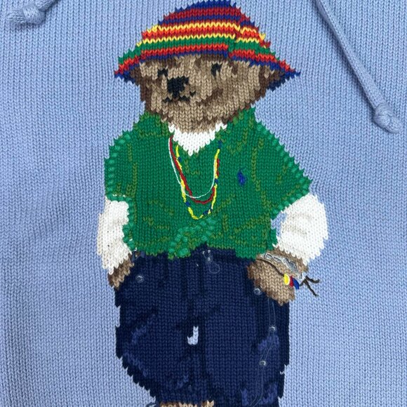 Polo Ralph Lauren Blue hooded sweater with straw hat and bear design - Picture 7 of 8